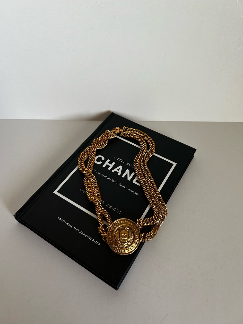 CHANEL Gold Medallion Chain Necklace